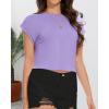 imageSummer Short Sleeve Crop Tops Womens Crewneck Roll Cap Sleeve T Shirts Loose Fit Basic TeesB Purple