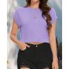 imageSummer Short Sleeve Crop Tops Womens Crewneck Roll Cap Sleeve T Shirts Loose Fit Basic TeesB Purple