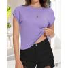 imageSummer Short Sleeve Crop Tops Womens Crewneck Roll Cap Sleeve T Shirts Loose Fit Basic TeesB Purple