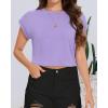 imageSummer Short Sleeve Crop Tops Womens Crewneck Roll Cap Sleeve T Shirts Loose Fit Basic TeesB Purple