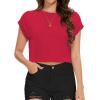 imageSummer Short Sleeve Crop Tops Womens Crewneck Roll Cap Sleeve T Shirts Loose Fit Basic TeesB Red