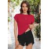 imageSummer Short Sleeve Crop Tops Womens Crewneck Roll Cap Sleeve T Shirts Loose Fit Basic TeesB Red