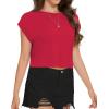 imageSummer Short Sleeve Crop Tops Womens Crewneck Roll Cap Sleeve T Shirts Loose Fit Basic TeesB Red
