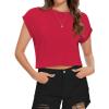 imageSummer Short Sleeve Crop Tops Womens Crewneck Roll Cap Sleeve T Shirts Loose Fit Basic TeesB Red