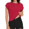 imageSummer Short Sleeve Crop Tops Womens Crewneck Roll Cap Sleeve T Shirts Loose Fit Basic TeesB Red