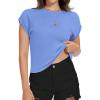 imageSummer Short Sleeve Crop Tops Womens Crewneck Roll Cap Sleeve T Shirts Loose Fit Basic TeesB Sky Blue