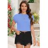 imageSummer Short Sleeve Crop Tops Womens Crewneck Roll Cap Sleeve T Shirts Loose Fit Basic TeesB Sky Blue