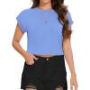 imageSummer Short Sleeve Crop Tops Womens Crewneck Roll Cap Sleeve T Shirts Loose Fit Basic TeesB Sky Blue