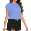 imageSummer Short Sleeve Crop Tops Womens Crewneck Roll Cap Sleeve T Shirts Loose Fit Basic TeesB Sky Blue