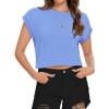 imageSummer Short Sleeve Crop Tops Womens Crewneck Roll Cap Sleeve T Shirts Loose Fit Basic TeesB Sky Blue
