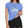 imageSummer Short Sleeve Crop Tops Womens Crewneck Roll Cap Sleeve T Shirts Loose Fit Basic TeesC Light Blue Flower