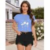 imageSummer Short Sleeve Crop Tops Womens Crewneck Roll Cap Sleeve T Shirts Loose Fit Basic TeesC Light Blue Flower