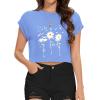 imageSummer Short Sleeve Crop Tops Womens Crewneck Roll Cap Sleeve T Shirts Loose Fit Basic TeesC Light Blue Flower