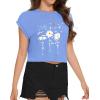 imageSummer Short Sleeve Crop Tops Womens Crewneck Roll Cap Sleeve T Shirts Loose Fit Basic TeesC Light Blue Flower
