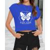 imageSummer Short Sleeve Crop Tops Womens Crewneck Roll Cap Sleeve T Shirts Loose Fit Basic TeesCdark Blue Butterfly