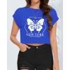 imageSummer Short Sleeve Crop Tops Womens Crewneck Roll Cap Sleeve T Shirts Loose Fit Basic TeesCdark Blue Butterfly
