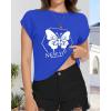 imageSummer Short Sleeve Crop Tops Womens Crewneck Roll Cap Sleeve T Shirts Loose Fit Basic TeesCdark Blue Butterfly