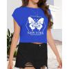 imageSummer Short Sleeve Crop Tops Womens Crewneck Roll Cap Sleeve T Shirts Loose Fit Basic TeesCdark Blue Butterfly
