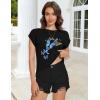 imageSummer Short Sleeve Crop Tops Womens Crewneck Roll Cap Sleeve T Shirts Loose Fit Basic TeesD Black Butterfly
