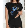imageSummer Short Sleeve Crop Tops Womens Crewneck Roll Cap Sleeve T Shirts Loose Fit Basic TeesD Black Butterfly
