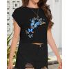 imageSummer Short Sleeve Crop Tops Womens Crewneck Roll Cap Sleeve T Shirts Loose Fit Basic TeesD Black Butterfly
