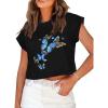 imageSummer Short Sleeve Crop Tops Womens Crewneck Roll Cap Sleeve T Shirts Loose Fit Basic TeesD Black Butterfly