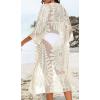 imageCHICGAL Womens Swimsuit Coverup Lace Bathing Suit Cover Up Beach Kimonos Long Cardigan Open Front SwimwearApricot