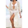 imageCHICGAL Womens Swimsuit Coverup Lace Bathing Suit Cover Up Beach Kimonos Long Cardigan Open Front SwimwearApricot