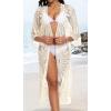 imageCHICGAL Womens Swimsuit Coverup Lace Bathing Suit Cover Up Beach Kimonos Long Cardigan Open Front SwimwearApricot