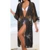 imageCHICGAL Womens Swimsuit Coverup Lace Bathing Suit Cover Up Beach Kimonos Long Cardigan Open Front SwimwearBlack