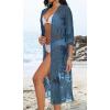 imageCHICGAL Womens Swimsuit Coverup Lace Bathing Suit Cover Up Beach Kimonos Long Cardigan Open Front SwimwearIndigo Blue