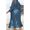 imageCHICGAL Womens Swimsuit Coverup Lace Bathing Suit Cover Up Beach Kimonos Long Cardigan Open Front SwimwearIndigo Blue