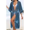 imageCHICGAL Womens Swimsuit Coverup Lace Bathing Suit Cover Up Beach Kimonos Long Cardigan Open Front SwimwearIndigo Blue