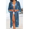 imageCHICGAL Womens Swimsuit Coverup Lace Bathing Suit Cover Up Beach Kimonos Long Cardigan Open Front SwimwearIndigo Blue