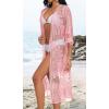 imageCHICGAL Womens Swimsuit Coverup Lace Bathing Suit Cover Up Beach Kimonos Long Cardigan Open Front SwimwearPink