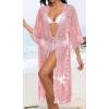 imageCHICGAL Womens Swimsuit Coverup Lace Bathing Suit Cover Up Beach Kimonos Long Cardigan Open Front SwimwearPink