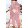 imageCHICGAL Womens Swimsuit Coverup Lace Bathing Suit Cover Up Beach Kimonos Long Cardigan Open Front SwimwearPink