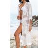 imageCHICGAL Womens Swimsuit Coverup Lace Bathing Suit Cover Up Beach Kimonos Long Cardigan Open Front SwimwearWhite
