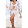 imageCHICGAL Womens Swimsuit Coverup Lace Bathing Suit Cover Up Beach Kimonos Long Cardigan Open Front SwimwearWhite