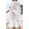 imageCHICGAL Womens Swimsuit Coverup Lace Bathing Suit Cover Up Beach Kimonos Long Cardigan Open Front SwimwearWhite