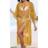 imageCHICGAL Womens Swimsuit Coverup Lace Bathing Suit Cover Up Beach Kimonos Long Cardigan Open Front SwimwearYellow