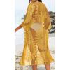 imageCHICGAL Womens Swimsuit Coverup Lace Bathing Suit Cover Up Beach Kimonos Long Cardigan Open Front SwimwearYellow