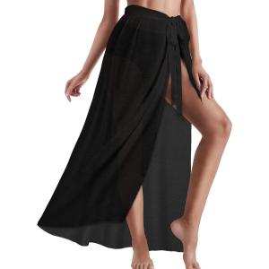 imageCHICGAL Sarong Wraps for Women Long Bathing Suit Cover Up Beach Tie Swimwear Summer Bikini Swimsuit CoverupsBlack