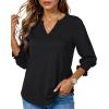 imageBlouses for Womens 34 Length Sleeve Casual Tops Loose V Neck T Shirt with Smocked CuffsBlack