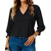imageBlouses for Womens 34 Length Sleeve Casual Tops Loose V Neck T Shirt with Smocked CuffsBlack