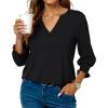 imageBlouses for Womens 34 Length Sleeve Casual Tops Loose V Neck T Shirt with Smocked CuffsBlack