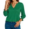 imageBlouses for Womens 34 Length Sleeve Casual Tops Loose V Neck T Shirt with Smocked CuffsGreen