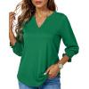 imageBlouses for Womens 34 Length Sleeve Casual Tops Loose V Neck T Shirt with Smocked CuffsGreen