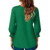 imageBlouses for Womens 34 Length Sleeve Casual Tops Loose V Neck T Shirt with Smocked CuffsGreen