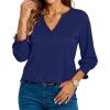 imageBlouses for Womens 34 Length Sleeve Casual Tops Loose V Neck T Shirt with Smocked CuffsNavy Blue
